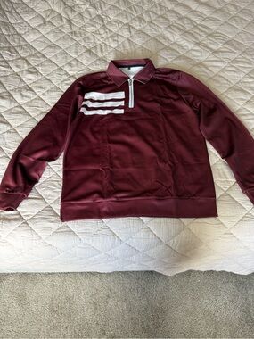 Source Unknown Maroon Zip-Up Sweater with White Chest Stripes